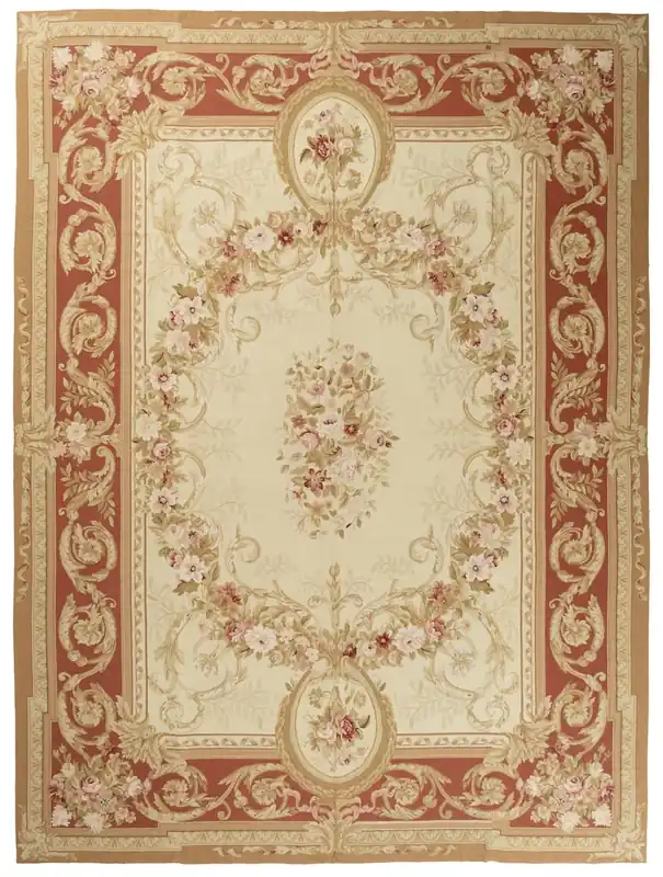 Hand-Woven Aubusson Tapestry Rug - Textile Art - 366x275cm