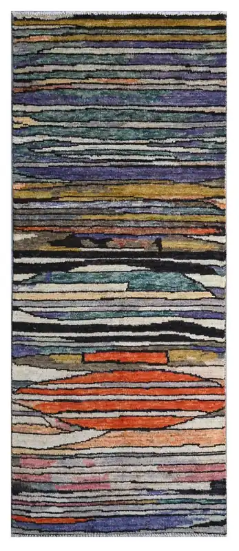 Taimany - Tappeto Tribale in Lana Multicolore - Fatto a Mano 201x77cm
