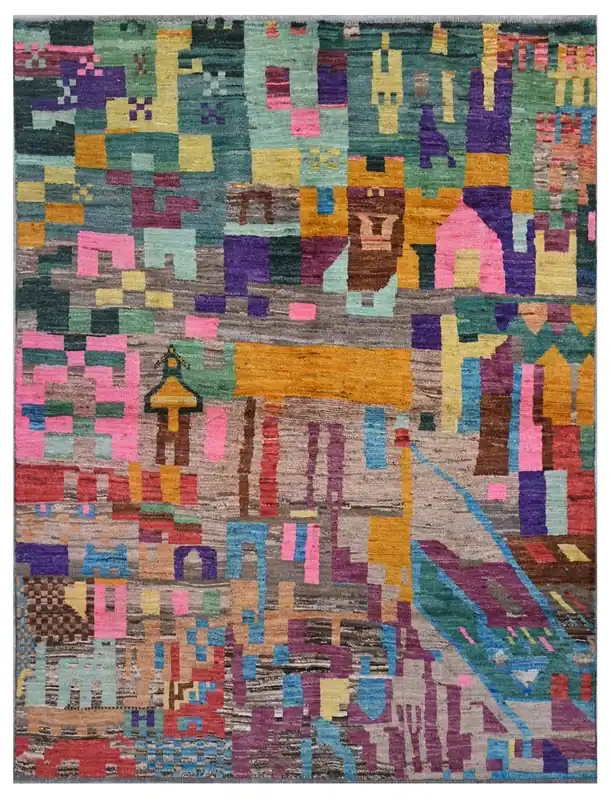 Taimany - Tappeto Tribale in Lana Multicolore - Fatto a Mano 237x184cm