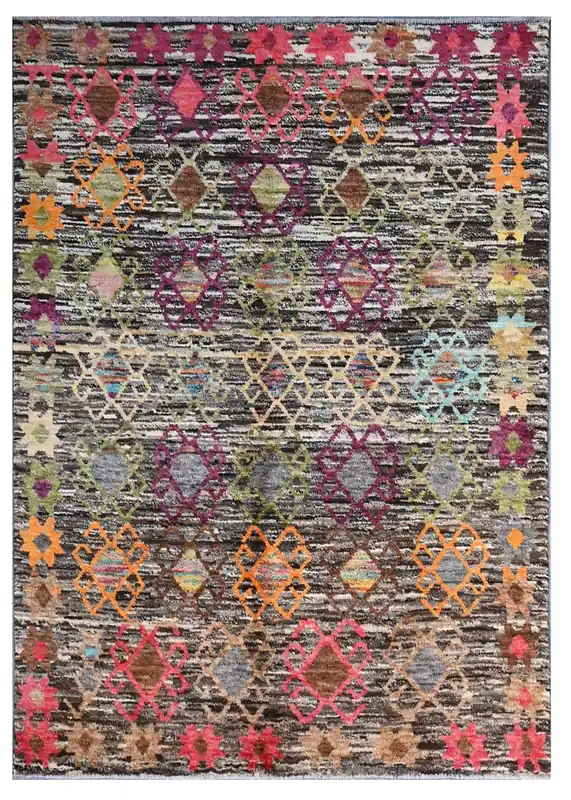 Taimany - Tappeto Tribale in Lana Multicolore - Fatto a Mano 209x150cm