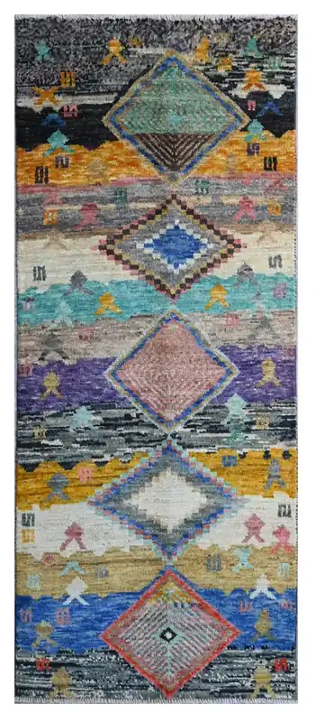 Taimany - Tappeto Tribale in Lana Multicolore - Fatto a Mano 208x81cm