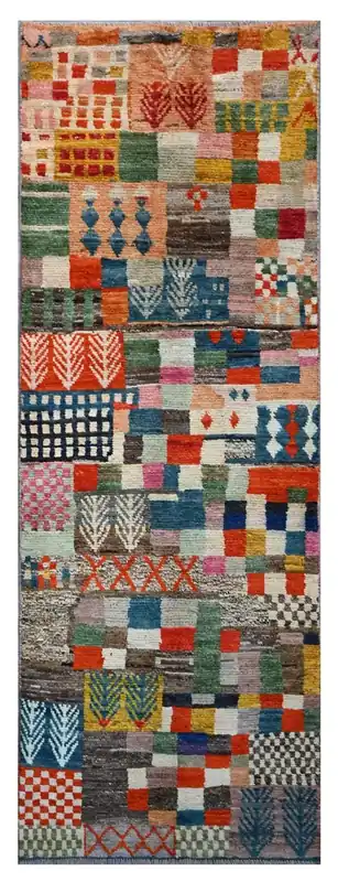 Taimany - Tappeto Passatoia Tribale in Lana Multicolore - Fatto a Mano 243x80cm