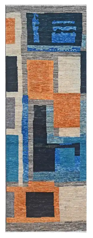 Taimany - Tappeto Passatoia Tribale in Lana Multicolore - Fatto a Mano 250x83cm