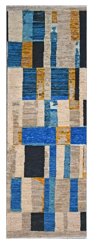 Taimany - Tappeto Passatoia Tribale in Lana Multicolore - Fatto a Mano 246x80cm