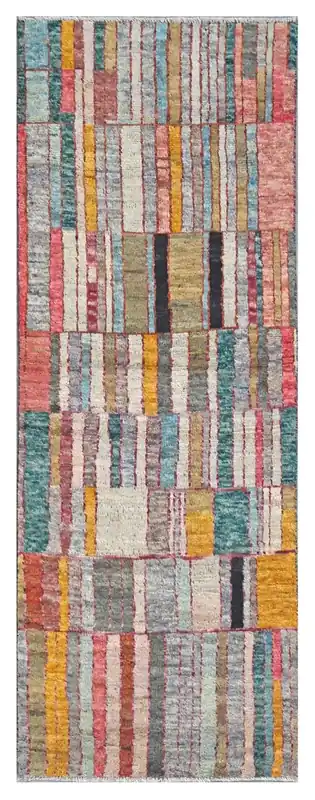 Taimany - Tappeto Tribale in Lana Multicolore - Fatto a Mano 242x84cm