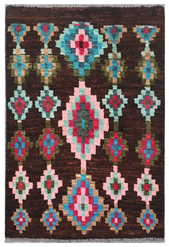 Taimany - Tappeto Tribale in Lana Multicolore - Fatto a Mano 107x78cm