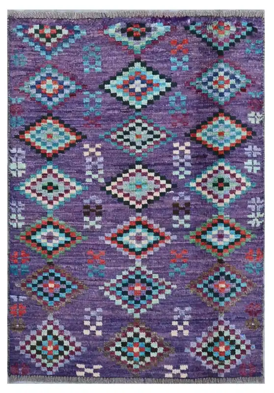 Taimany - Tappeto Tribale in Lana Multicolore - Fatto a Mano 110x76cm