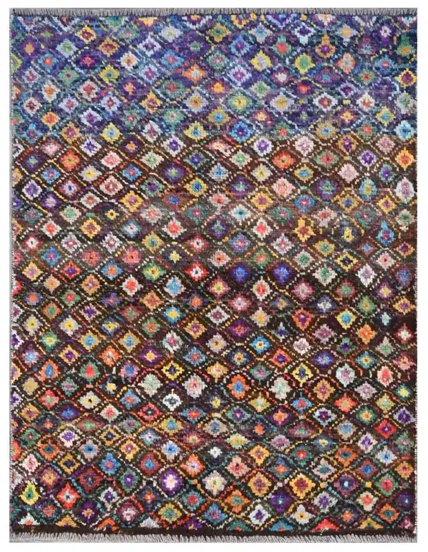 Taimany - Tappeto Tribale in Lana Multicolore - Fatto a Mano 109x81cm