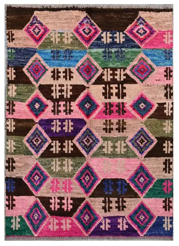 Taimany - Multicolor Tribal Wool Rug - Hand-Knotted 113x82cm