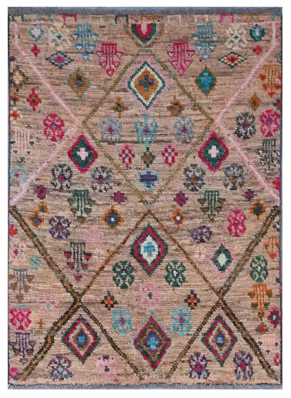 Taimany - Multicolor Tribal Wool Rug - Hand-Knotted 110x77cm