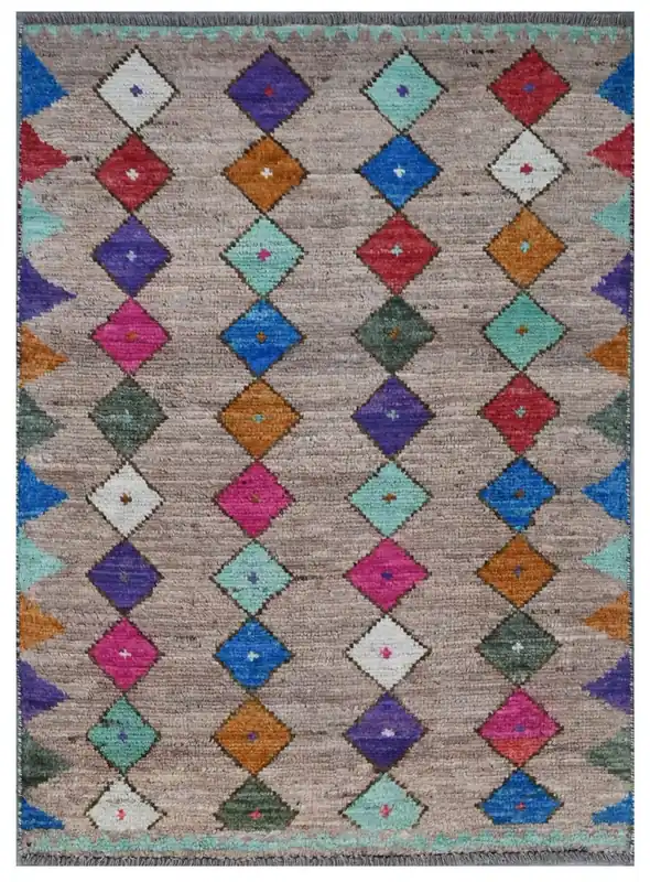 Taimany - Tappeto Tribale in Lana Multicolore - Fatto a Mano 114x80cm