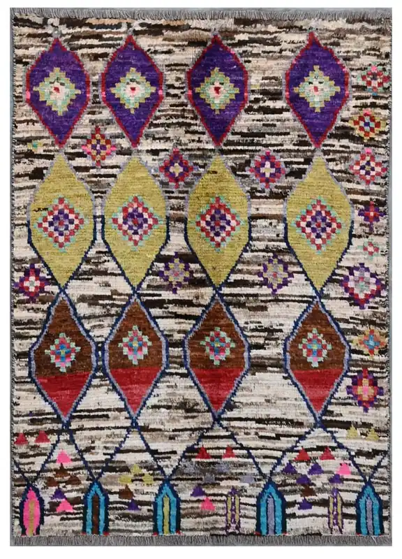 Taimany - Tappeto Tribale in Lana Multicolore - Fatto a Mano 110x76cm