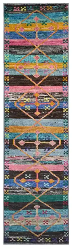 Taimany - Multicolor Tribal Wool Runner Rug - Hand-Knotted 279x69cm