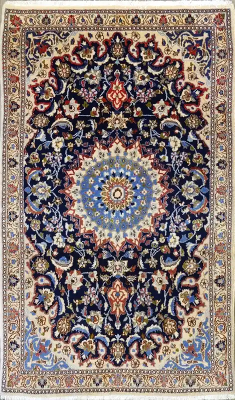 Tappeto Nain blu lana seta 197×113