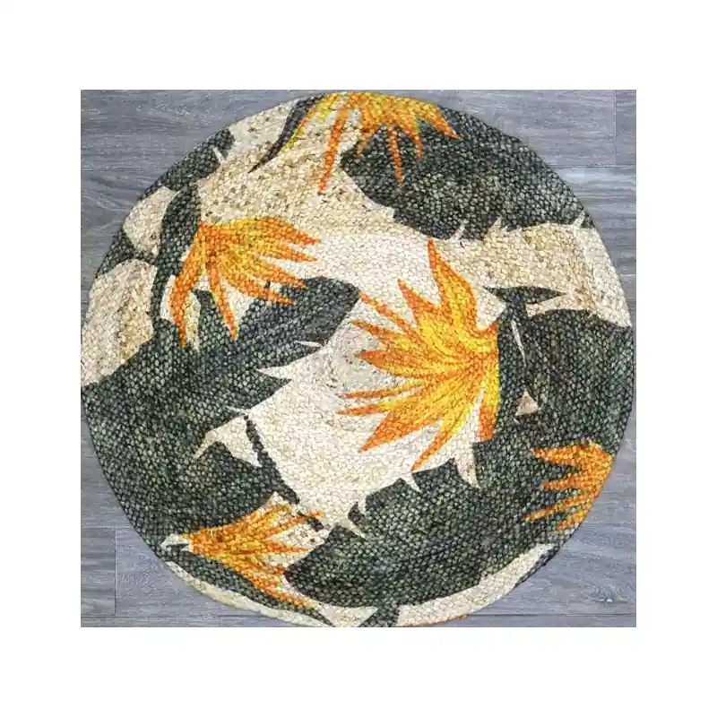 Tappeto rotondo in juta Tropical giallo – 90 cm