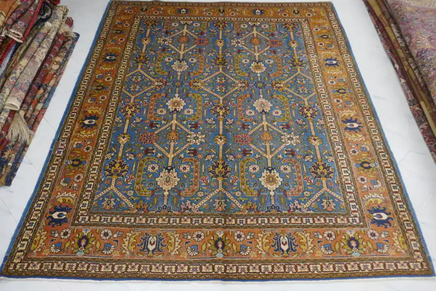 Tappeto Tabriz Fondo Azzurro Persia 331×272-N.11597