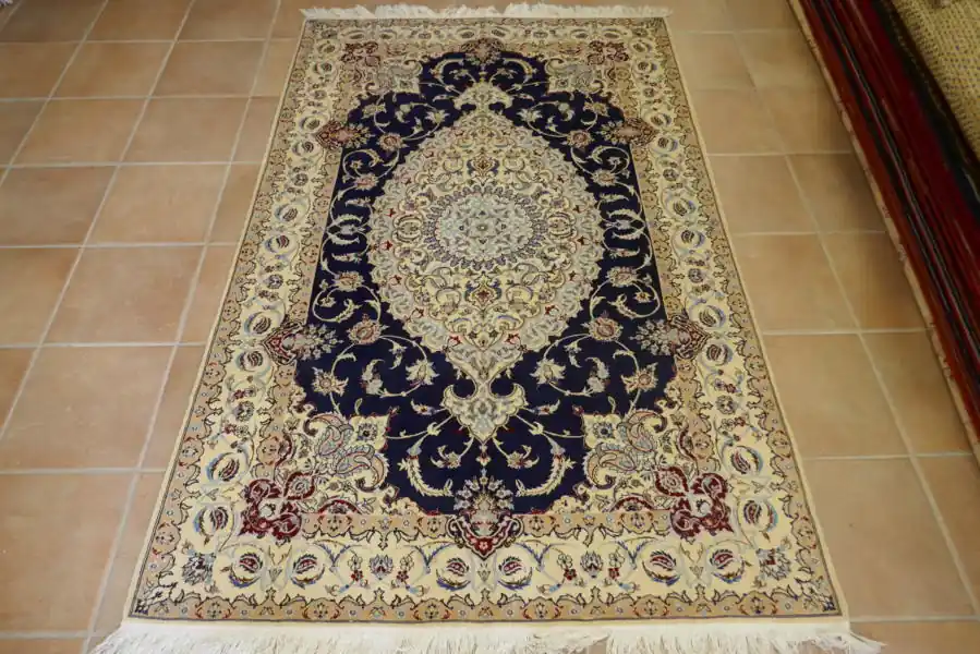 Tappeto Nain 6 Fili, Extrafine Misto Seta Fondo Blu 205×130-N.12006