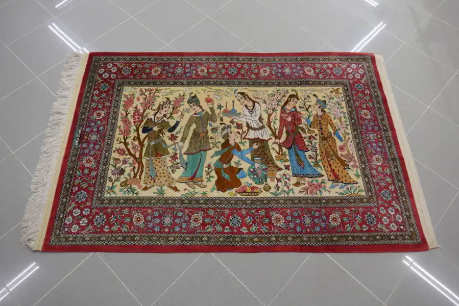 Tappeto Persiano Kum Firmato Seta Figurativo Extrafine 150×102-N.11394
