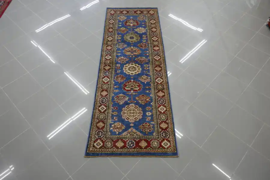 Passatoia Fondoletto Uzbek Kazak Fondo Azzurro 211×75-N.13178