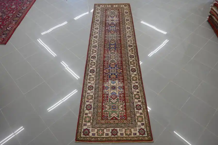 Passatoia Uzbek Kazak Extra Disegno Lesghi 292×79-N.13165