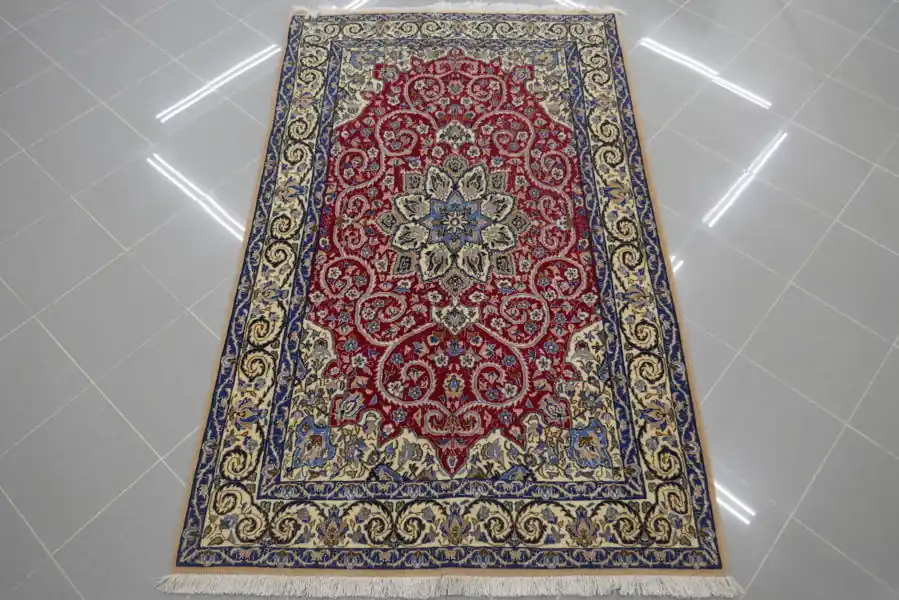 Tappeto Nain 9 Fili Persia Fondo Rosso Rubino 203×127-N.14012