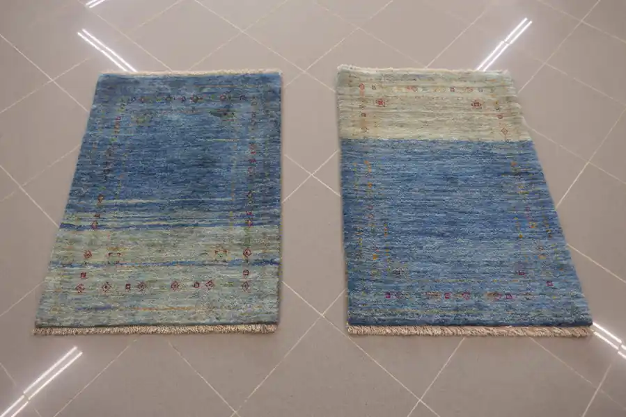 Scendiletti Persiani Gabbeh Gashgai Kashkuli Fondo Azzurro 86X60-84X60 N.13603-13604