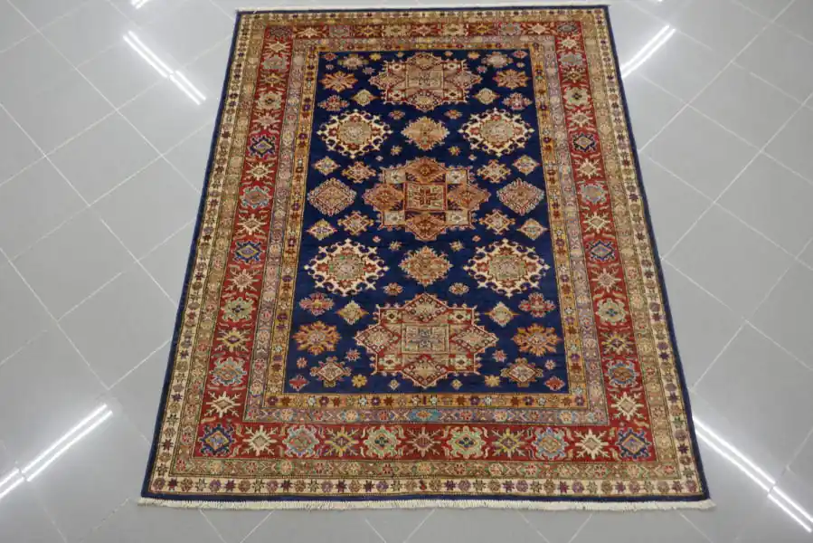 Tappeto Salotto Uzbek Kazak Extra Fondo Blu 189×152-N.12858