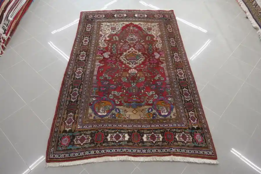 Antico Tappeto Preghiera Semnan Persia Firmato 227×148-N.37