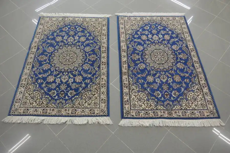 Scendiletti Persiani Nain 9 Fili Azzurri 122×80-118×81 N.13521-13522
