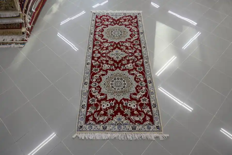 Passatoia Persiana Fondoletto Nain 9 Fili Color Rosso Rubino198x83-N.13502
