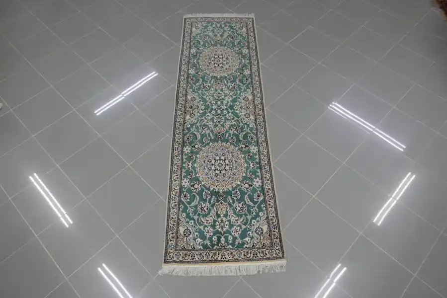 Passatoia Persiana Fondoletto Nain 9 Fili Color Verde 198×60-N.13453