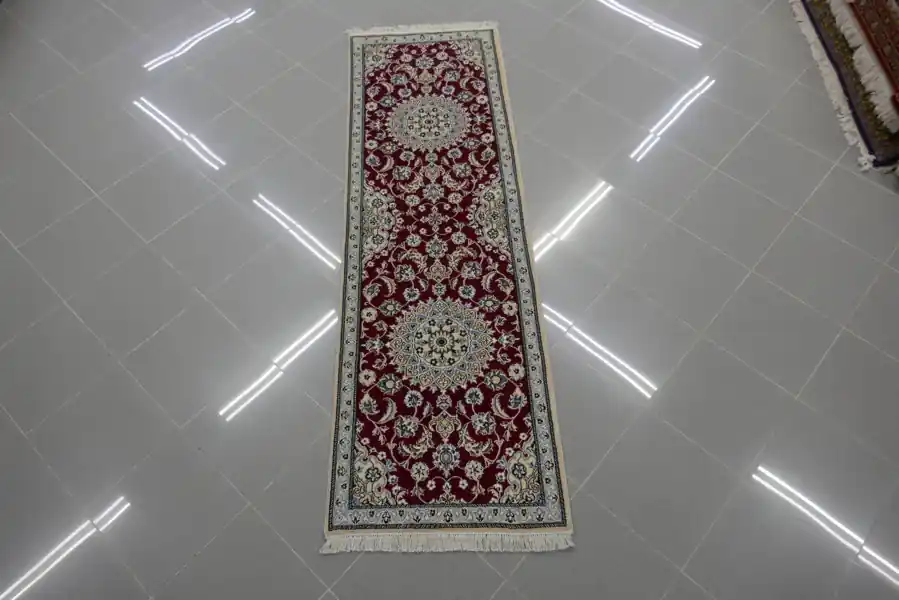 Passatoia Persiana Fondoletto Nain 9 Fili Color Rosso Rubino 198×60-N.13452