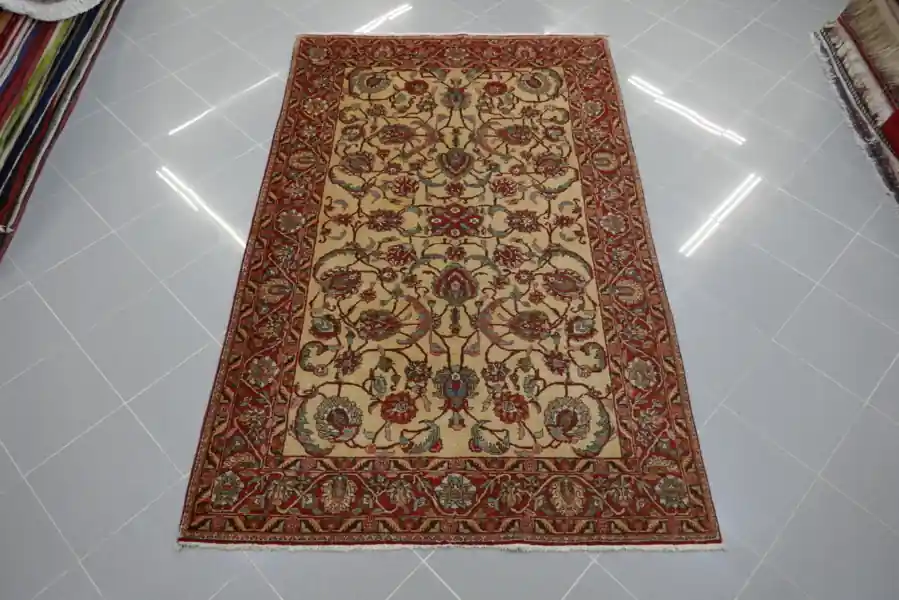 Antico Tappeto Persiano Tabriz Fondo Avorio 215×137-N.11332