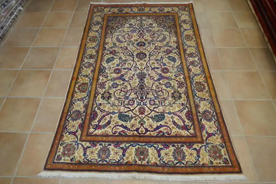 Tappeto Persiano Keshan Preghiera Fondo Avorio 208×133-N.12102