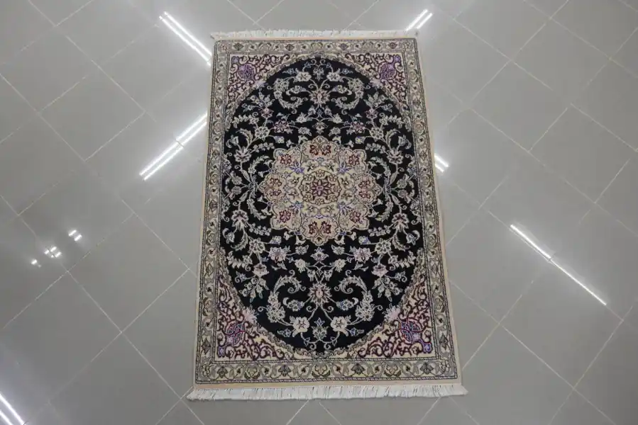 Piccolo Tappeto Nain 9 Fili Persia Fondo Blu 137×87-N.13137