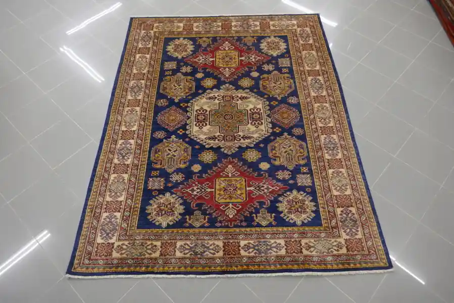Tappeto Salotto/Sala Uzbek Kazak Extra Fondo Blu 215×167-N.13136