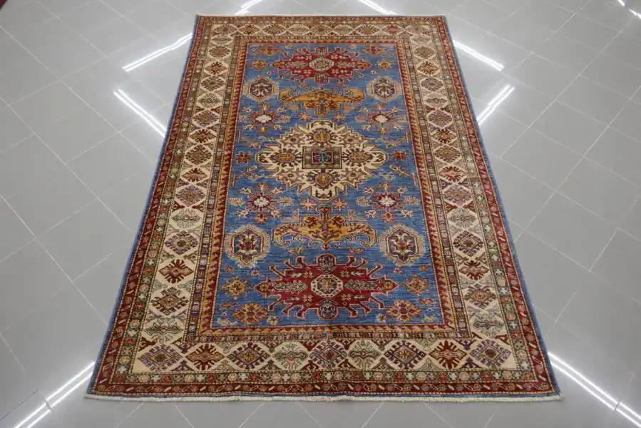 Tappeto Salotto Uzbek Kazak Extra Fondo Celeste 238×163-N.13020
