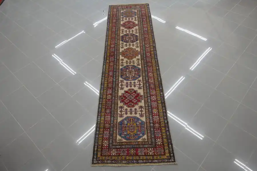 Passatoia Uzbek Kazak Extra Fondo Avorio 294×78-N.13023