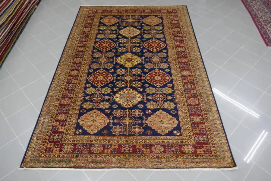 Tappeto Salotto Uzbek Kazak Extra Fondo Blu 297×201-N.12886