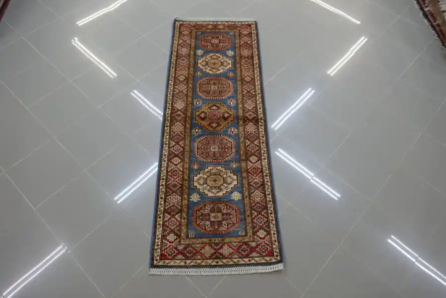 Passatoia Fondoletto Uzbek Kazak Extra Fondo Azzurro 175×63-N.14742