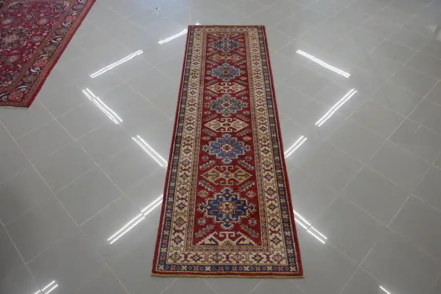 Passatoia Uzbek Kazak Extra Fondo Rosso 243×74-N.13164