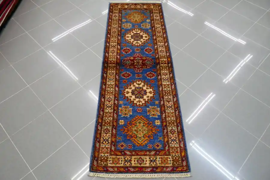 Passatoia Fondoletto Uzbek Kazak Extra Fondo Azzurro 182×63-N.14303