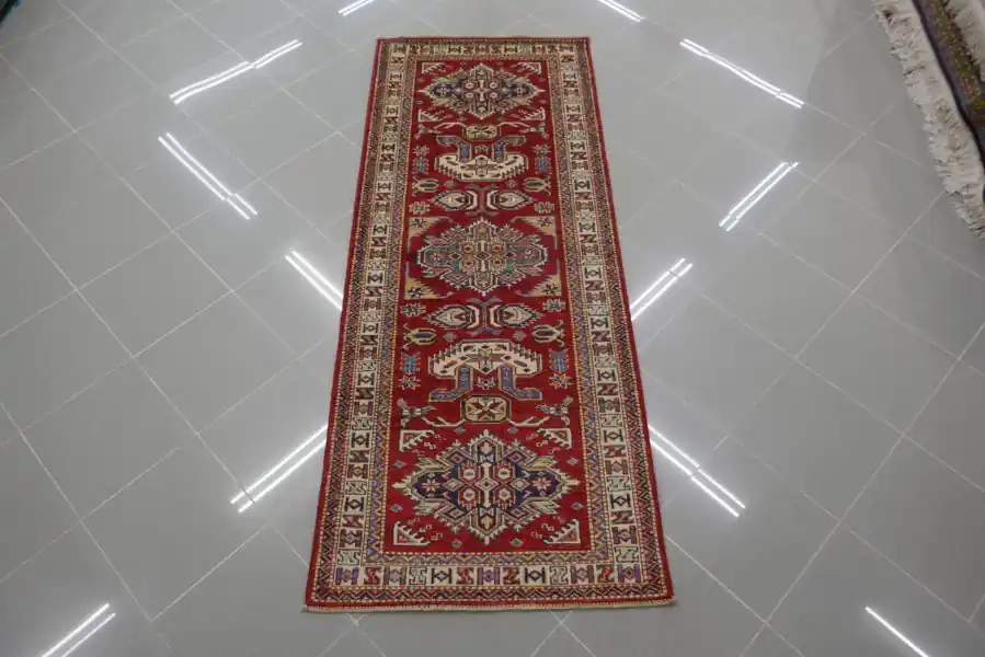 Passatoia Fondoletto Uzbek Kazak Extra Fondo Rosso 196×77-N.13928