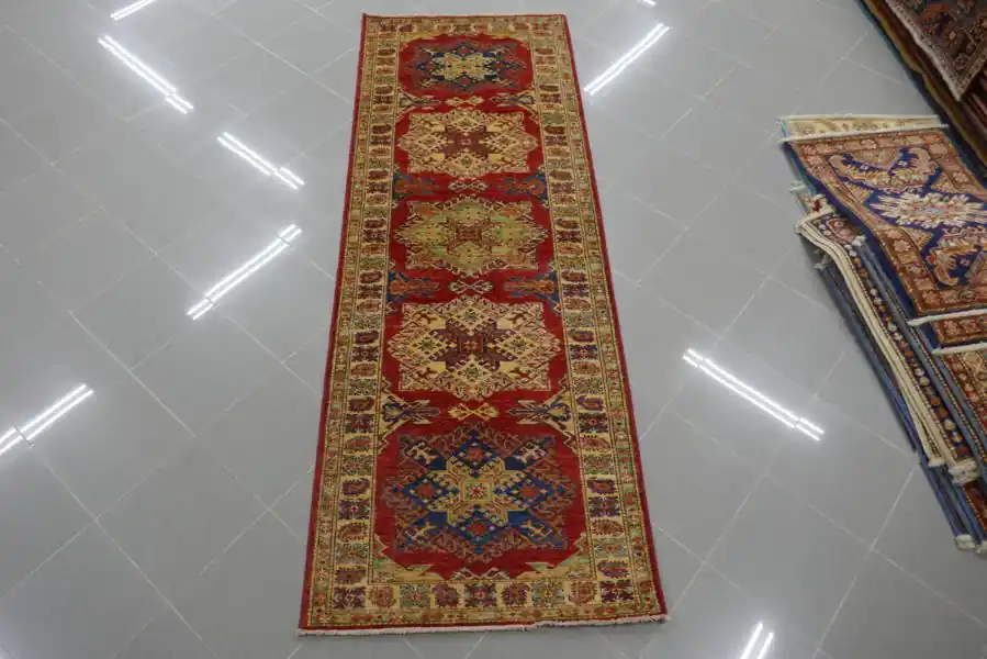Passatoia Fondoletto Uzbek Kazak Extra Fondo Rosso 238×83-N.12835