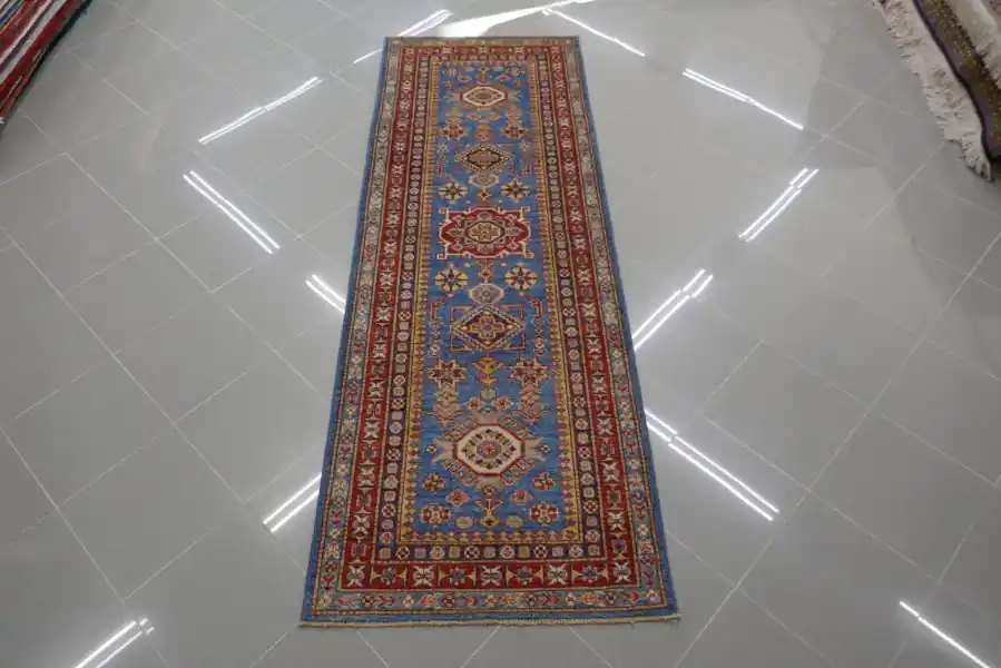 Passatoia Fondoletto Uzbek Kazak Extra Fondo Azzurro 220×77-N.13945