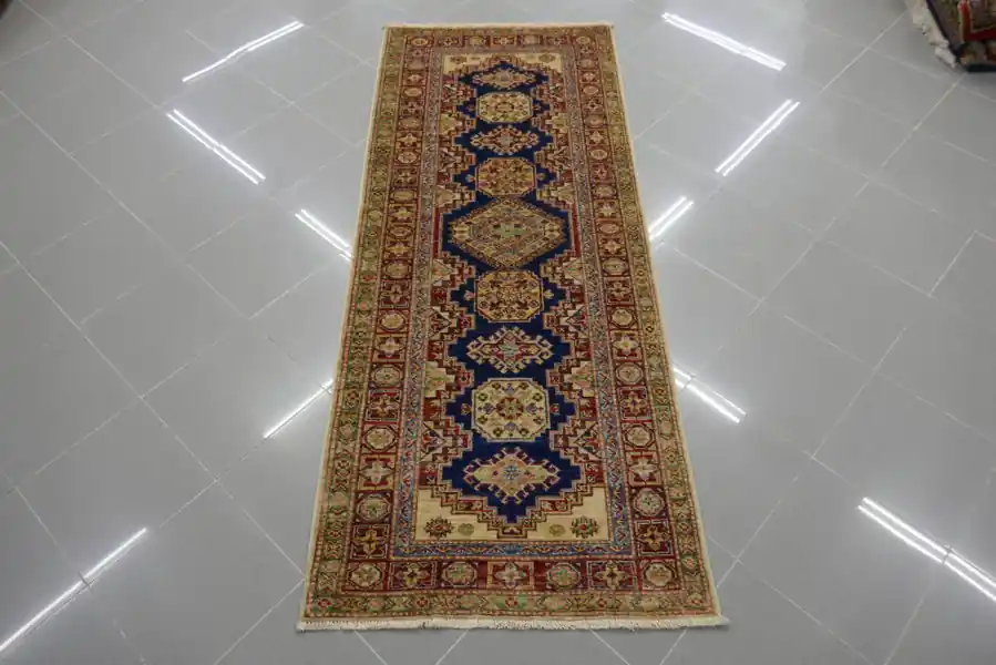 Passatoia Fondoletto Uzbek Kazak Extra Fondo Blu 199×78-N.13686