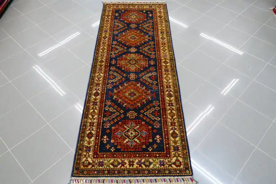 Passatoia Fondoletto Uzbek Kazak Extra Fondo Blu 216×80-N.14307