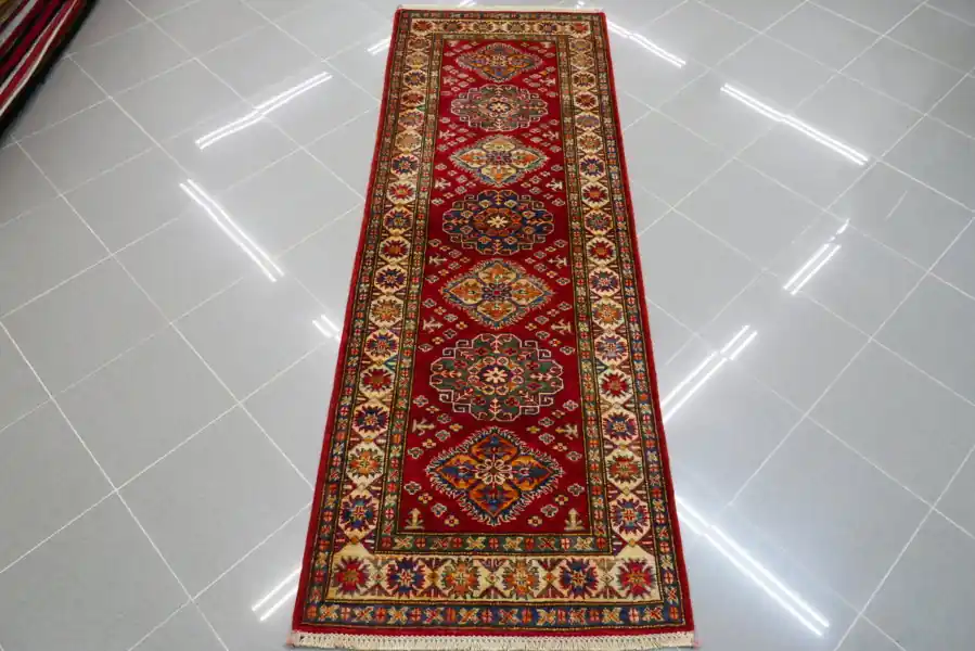 Passatoia Fondoletto Uzbek Kazak Extra Fondo Rosso 207×76-N.14306