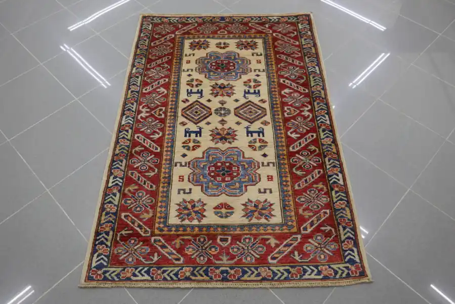 Piccolo Tappeto Uzbek Kazak Extra Color Avorio 130×88-N.13956