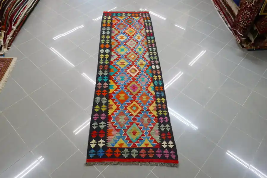 Passatoia Fondoletto Kilim Afghano 255×82-N.14408